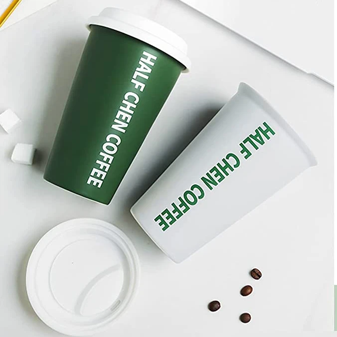 Portable ceramic sublimation coffee mug with silicone sleeve and lid