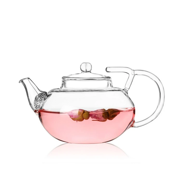 400ml glass flower tea pot transparent anti falling double handle gland pot glass tea set