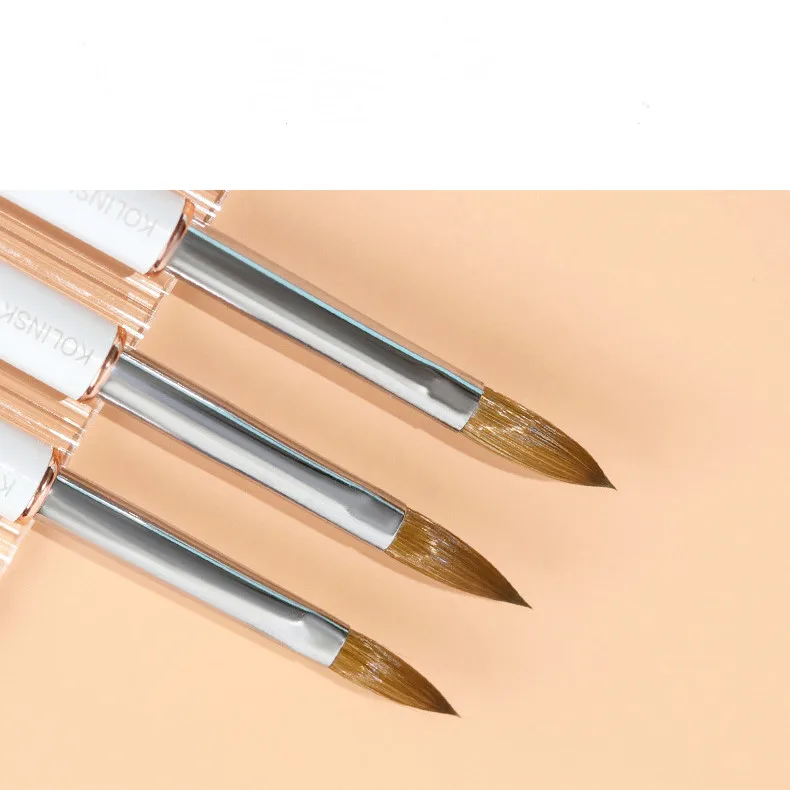 Wholesale Custom Logo Rose Gold Copper Parts Sliver Rhinestone handle 100% Pure Kolinsky Hair Acrylic Nail Art Brush