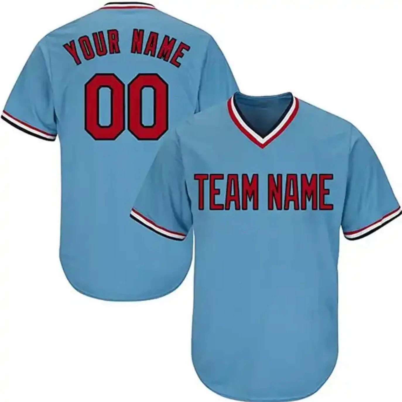 custom v neck blue stripe white red pinstripe baseball jersey men 3xl