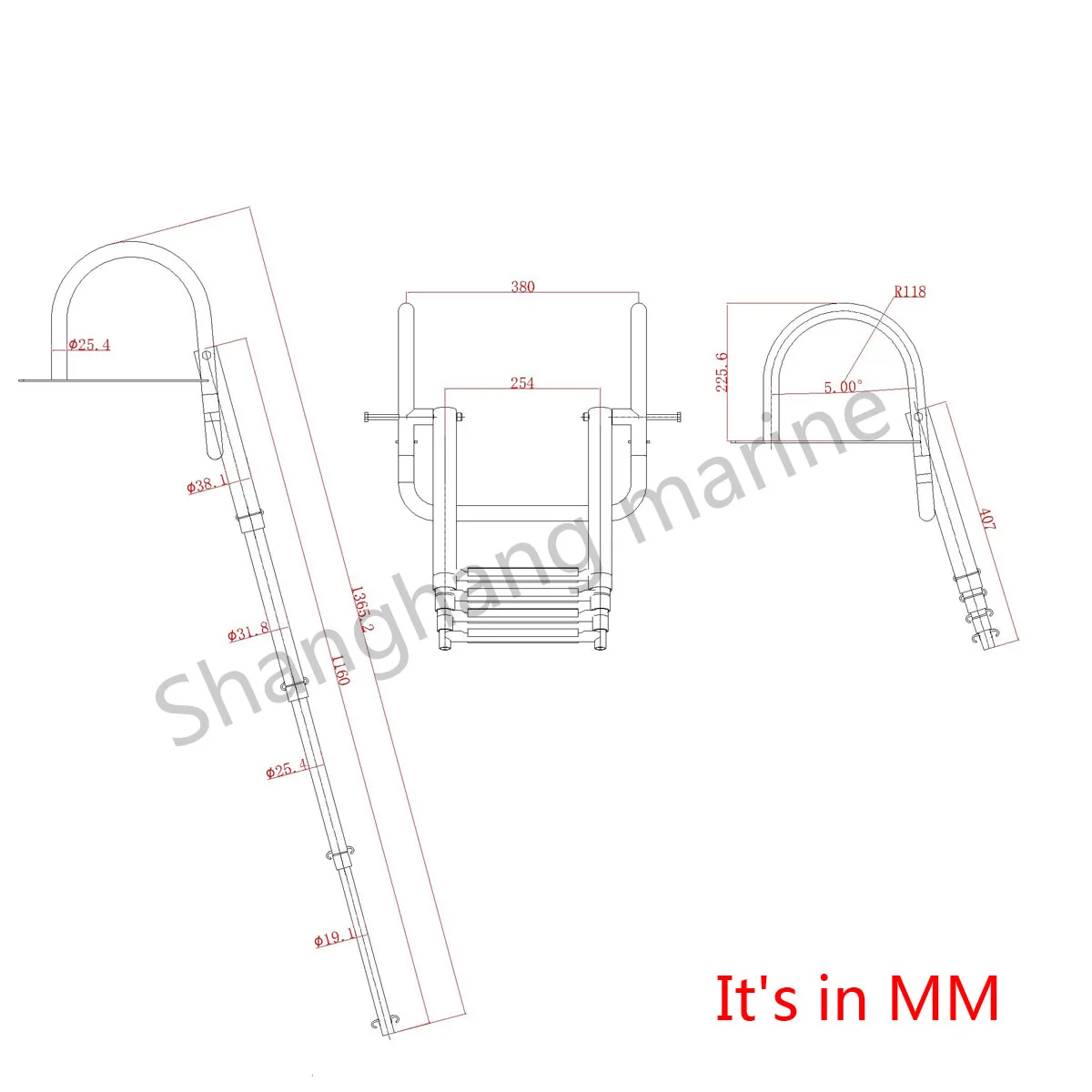 Shanghang Stainless Steel Telescoping 3/4 Steps  Marine Folding Adjustable Boat Swimming Dive Ladder