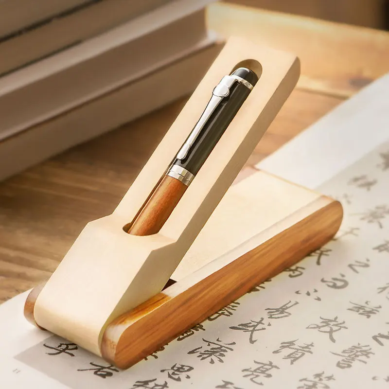 High-End Business Signature Pen with Black Ballpoint Genuine Leather Pen Case Engraved Logo Corporate Gift