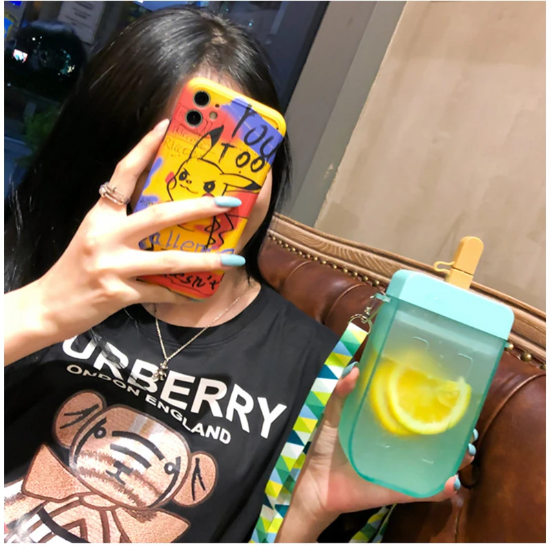 HOT SALE 300ml Creative Popsicle bottle Straw Cup Fashion Ice Cream Plastic water bottle Outdoor Student Cute Portable Water Cup