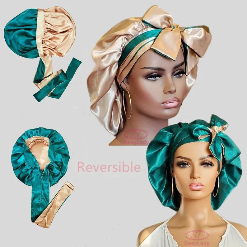 Оптовая продажа, шелковая атласная шляпа с ремешками на завязках, двусторонние головные уборы для женщин с индивидуальным логотипом