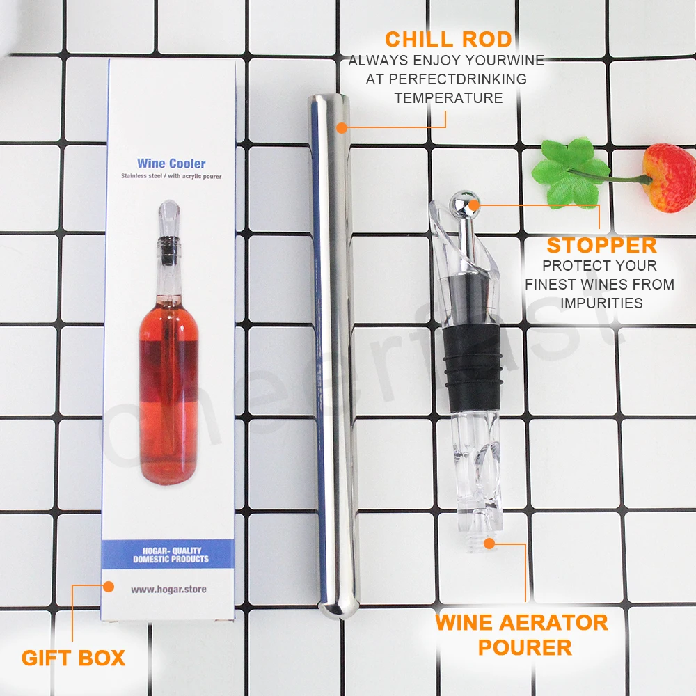 Simply Store Chill Rod in the Freezer for About One Hour Cooler Stick Set With Aerating Pourer and Color Box Wine Ice Stick Set