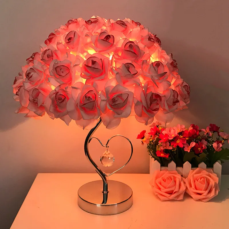 European Modern Table Lamp Rose Flower LED Night Light Bedside Desk Light For Home Wedding Party Decor