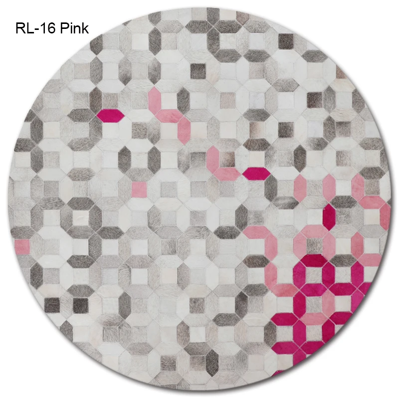 custom grey patchwork round cowhide rug