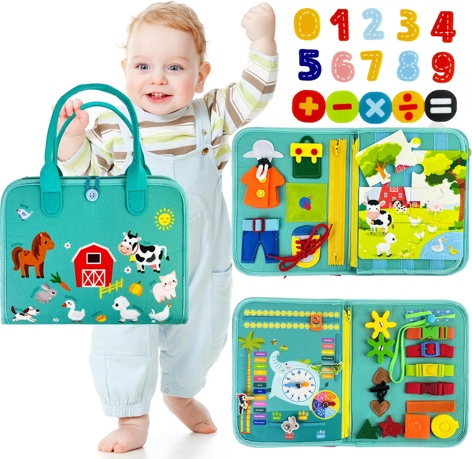 NF61 Montessori Toys Farm Animals Toys Preschool Learning Activities Busy Board for Toddlers Boys Girls for 3+ Year Old