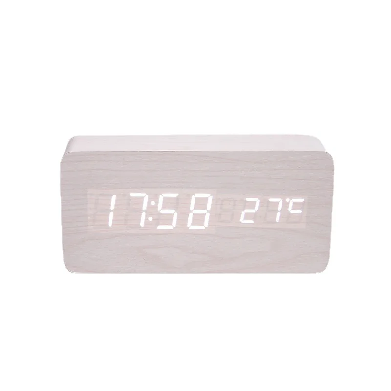 Wood LED  alarm clock USB charging digital display electronic alarm clock Fashion wood Clock decoration