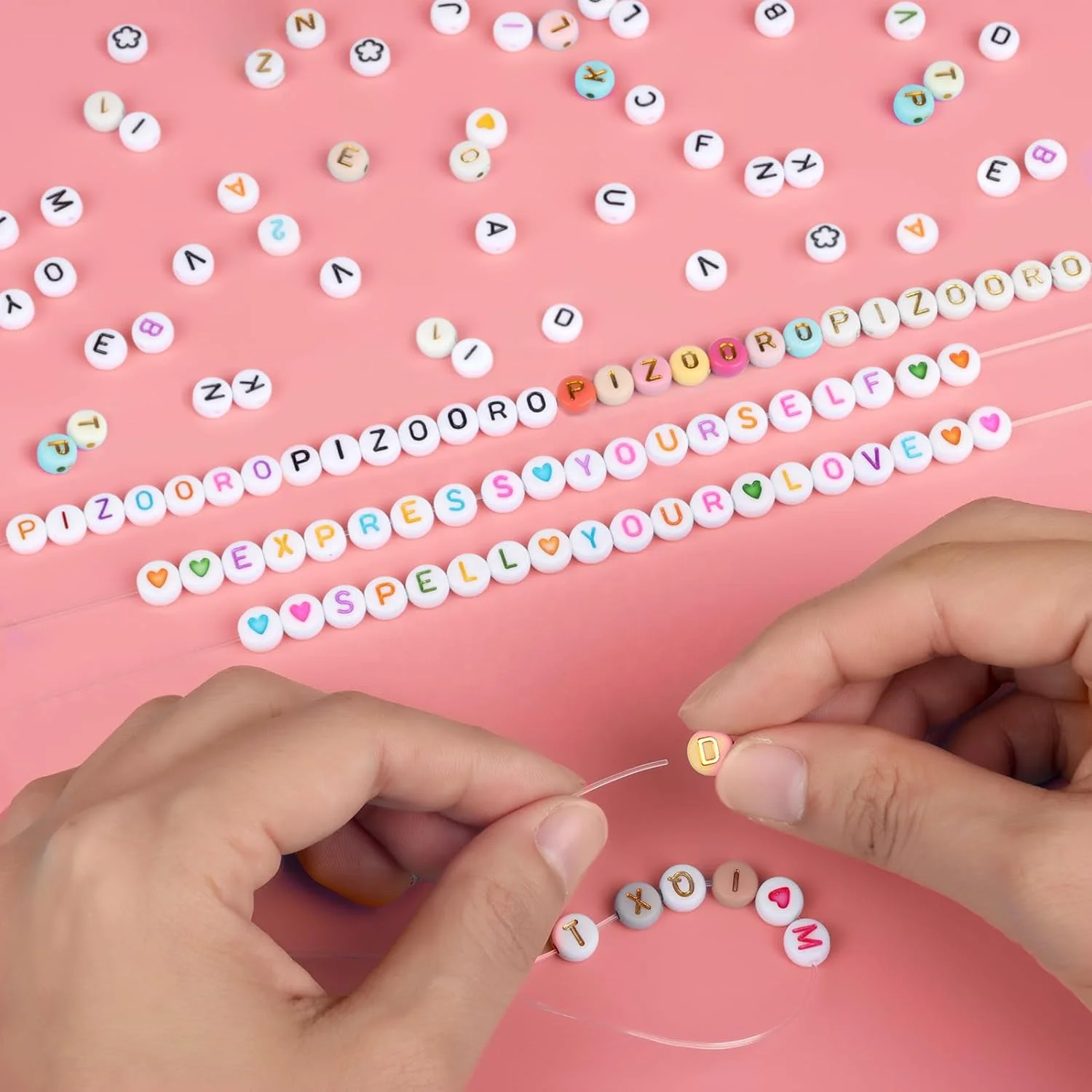 Rainbow Color Plastic Pony Beads Letter Beads Set Craft Kit For Jewelry Making