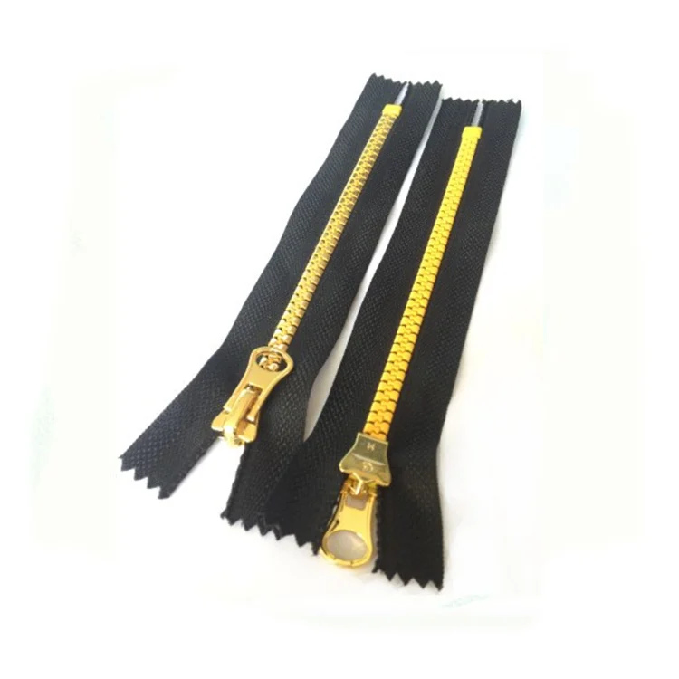 zipper factory wholesale 15 cm closed end plastic zipper gold teeth