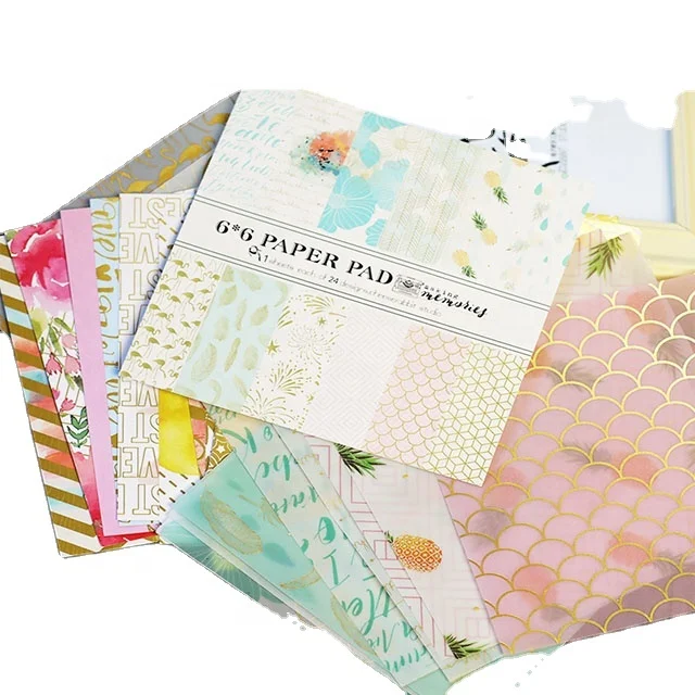 Hot Sale Creative Gold Color  Foil Stamping  Frost   Lovely  Paper  Craft Backer Paper  Pad 6x6 in Paper Pack Scrapbook