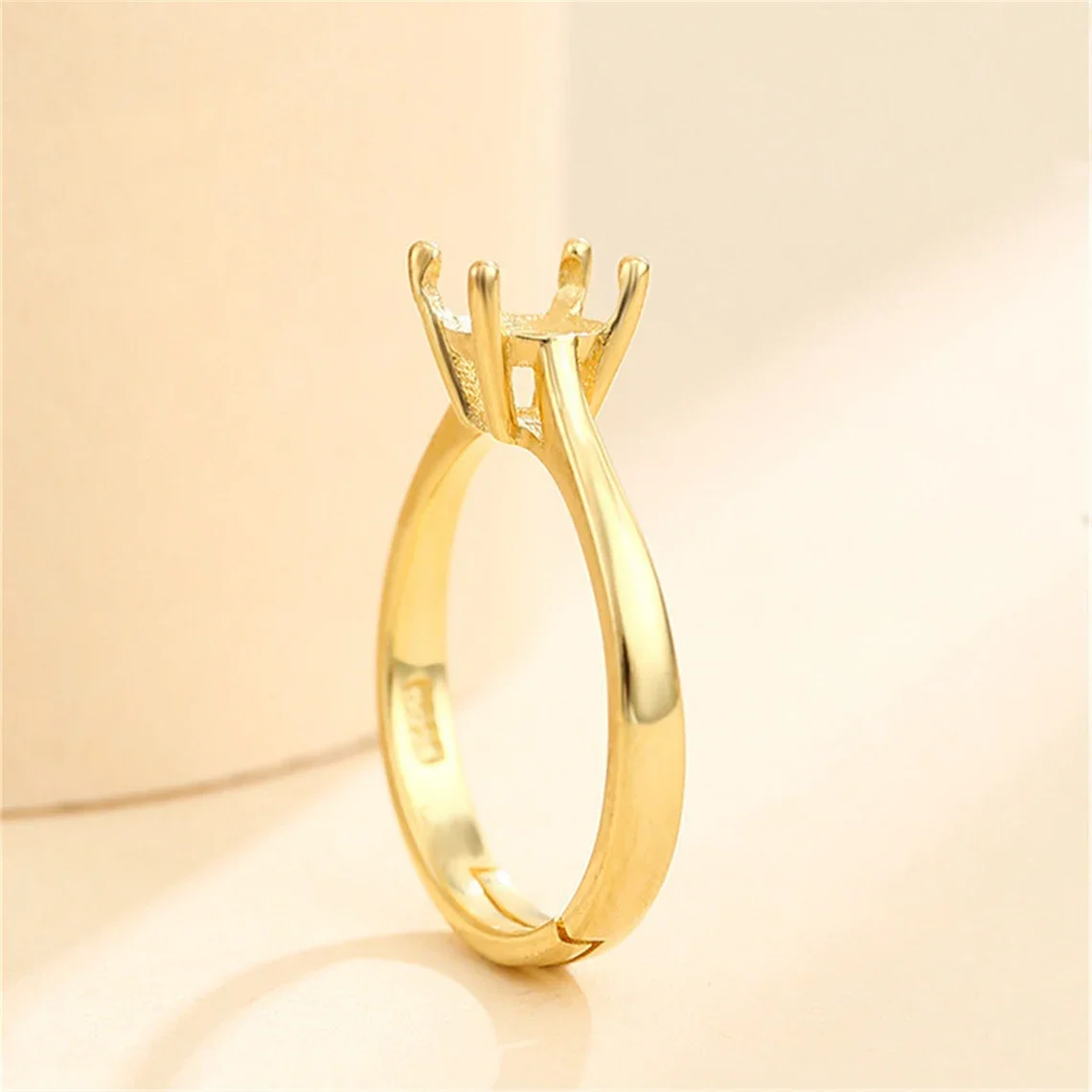 4.5-7.5mm Round Faceted Gemstones Ring Base Setting Ring Mount for Gold Plated 925 Silver Adjustable Ring