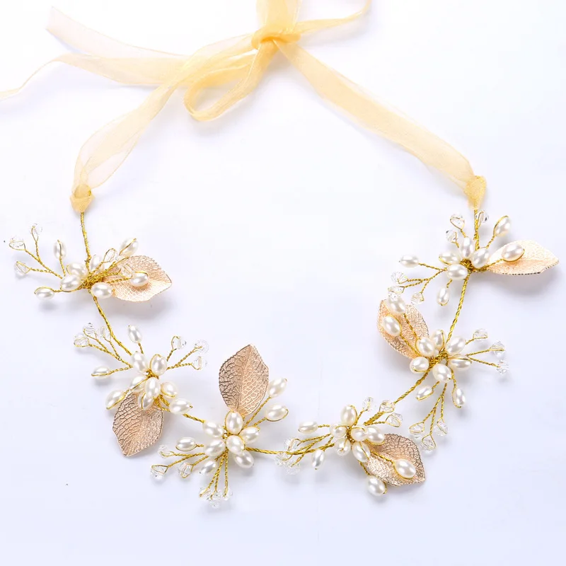 Luxury New Wedding Pearl Leaf Hair Band Bridal Tiara Fashion Handmade Crystal Hair Accessories Ladies Head Bridal jewelry
