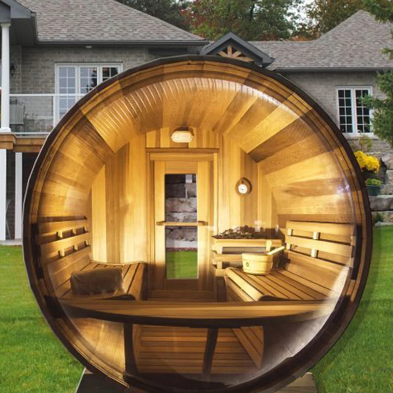Outdoor Traditional Sauna Room Long Barrel Sauna 6-8 Person Sauna For Sale