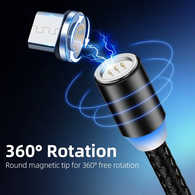  1 м 3 в Магнитный 3A Кабель Micro/Type C/8 pin USB светодиодный индикатор металлический зарядный кабель для iphone телефона Android