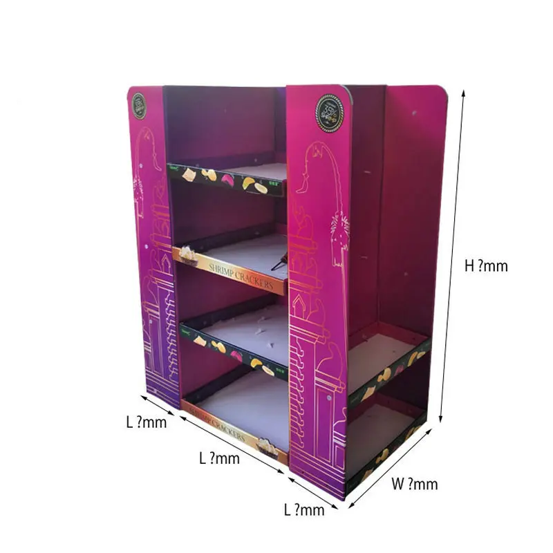 Cardboard Carton Food Floor Display Stand Multi Layer Square Four Sided Shelf Display Stand