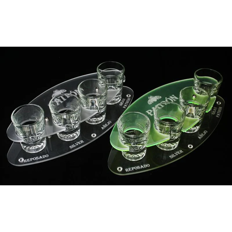 4 hole Frosted and Green acrylic shot trays, 4 slot Laser etched logo Acrylic Shot Glass Holder, Oval Acrylic Wine Cups Trays