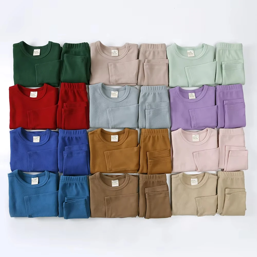 Wholesale Unisex Custom Solid Toddler Baby Loungewear Kids Pajamas 2pcs Clothes Set Basic Cotton Kids Girls Boys Pyjamas Set