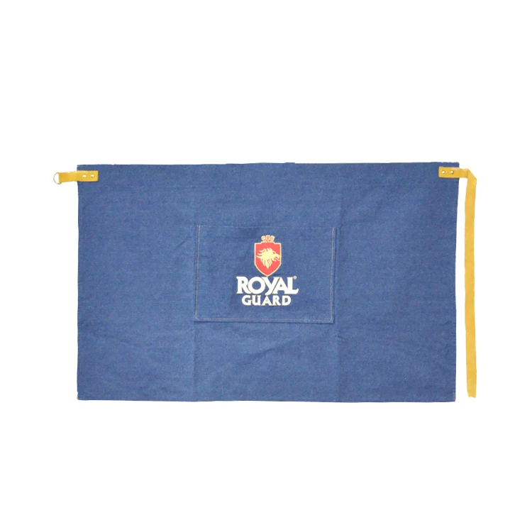 High Quality Heavy Duty Vintage Jean Waiter Apron Jean Barmen Apron Denim Waist Waitress Half Apron With Leather Strap