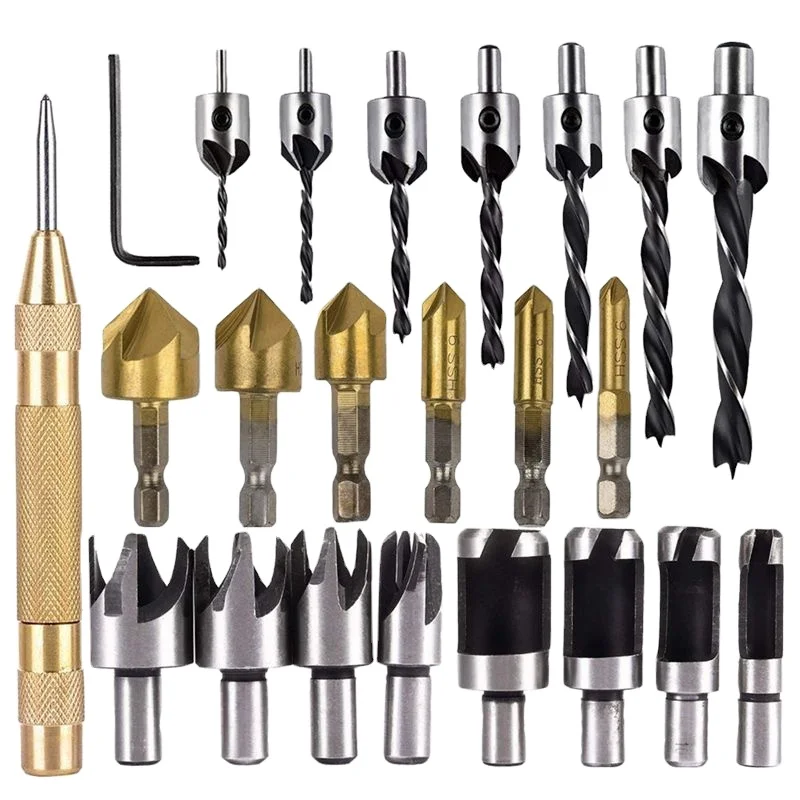 
23pcs Wood DIY Tool Kit Set Wood Plug Cutter Countersink Drill Bit For Wood Drilling Chamfer Cutter 