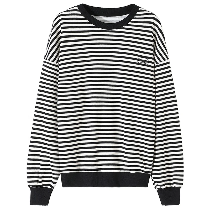 Winter Pregnant Clothes Round Neck Striped Pullover Cotton Loose Maternity Women Sweater