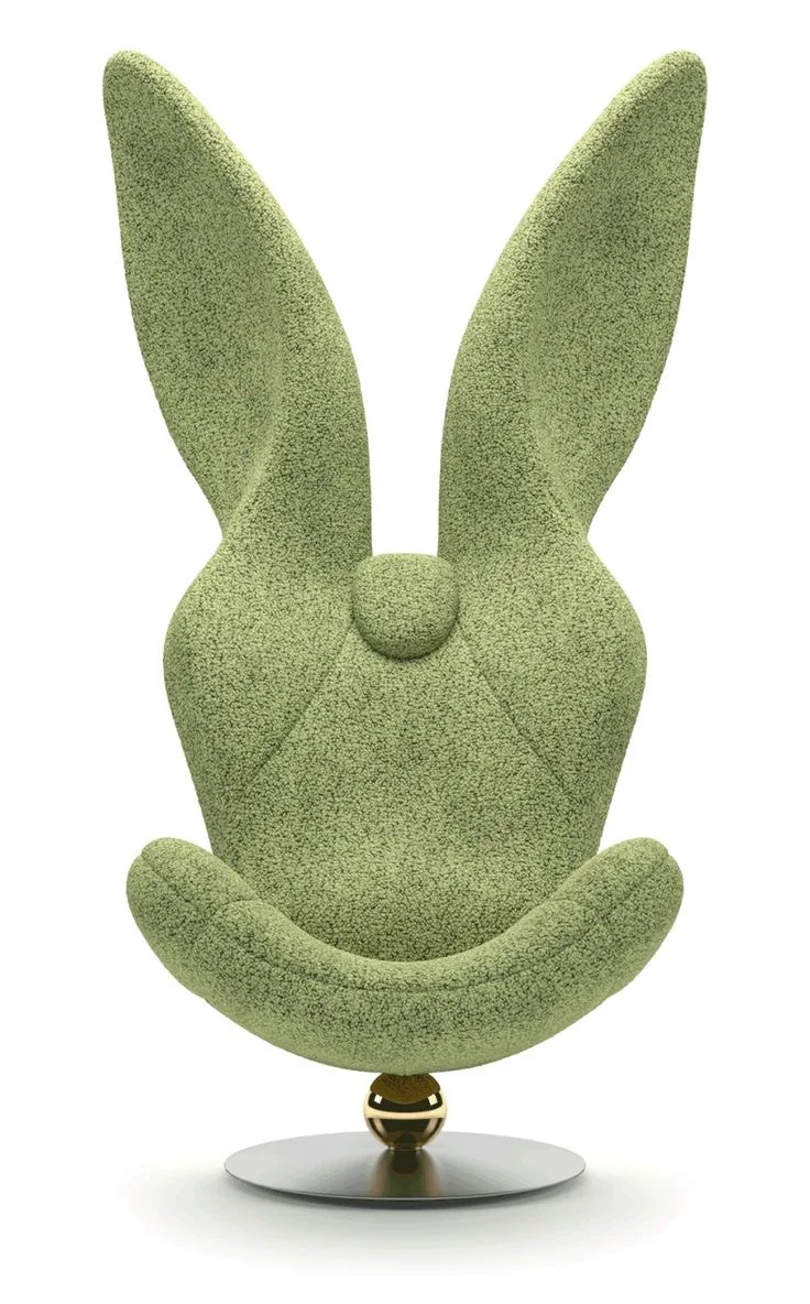 Modernist Green Rabbit Lounge Chair Customizable Leather Fabric Armchair for Home Glass Material for Living Room Furniture