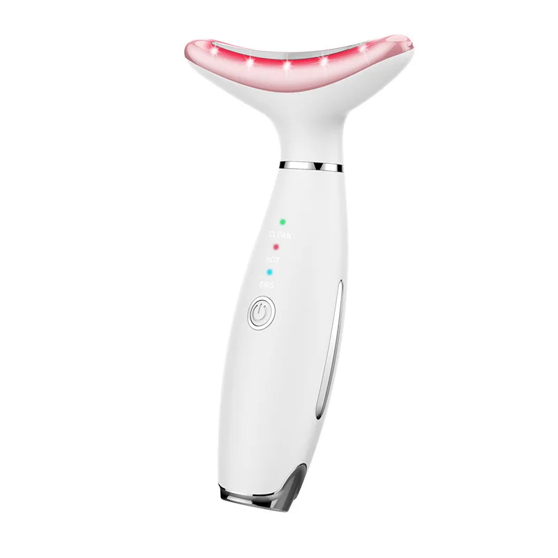 Beauty Home Use Vibration Heated 3 Colors LED Light Therapy Facial Neck Device Face Neck Lifting Massager