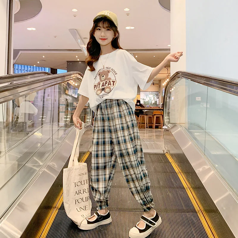 2023 Summer Teen Girls Boutique Clothing Short Sleeve Cartoon Print T Shirt Drawstring Pants 2 Pieces Hot Sale Kids Clothes