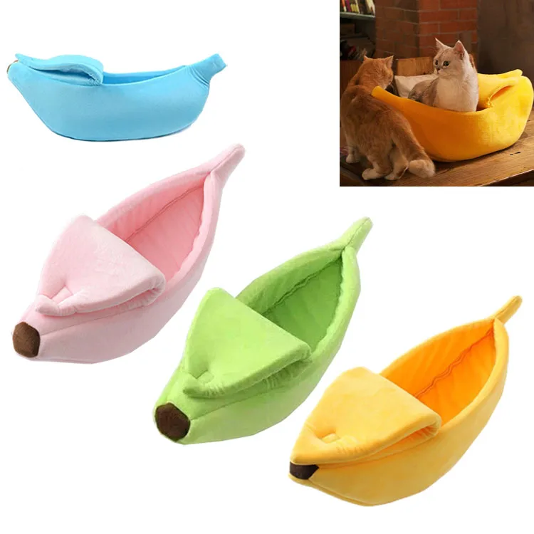 Factory Hot Sale Fashion Pet House Funny Breathable Banana Shaped Japanese Cat Bed with Non-slip Bottom Pad