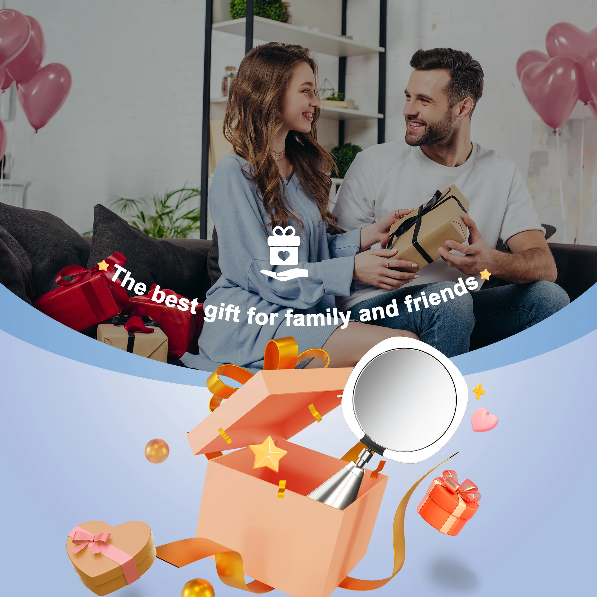 8in Smart Desktop 10X Magnifying Vanity Mirror Easy-to-Use Human Sensor Double Sided Light Metal Touch Convenient make-up mirror