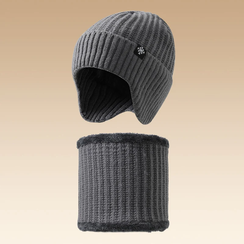 Cheap bike riding protection neck warm outdoor acrylic man winter knitted beanie hat scarf set