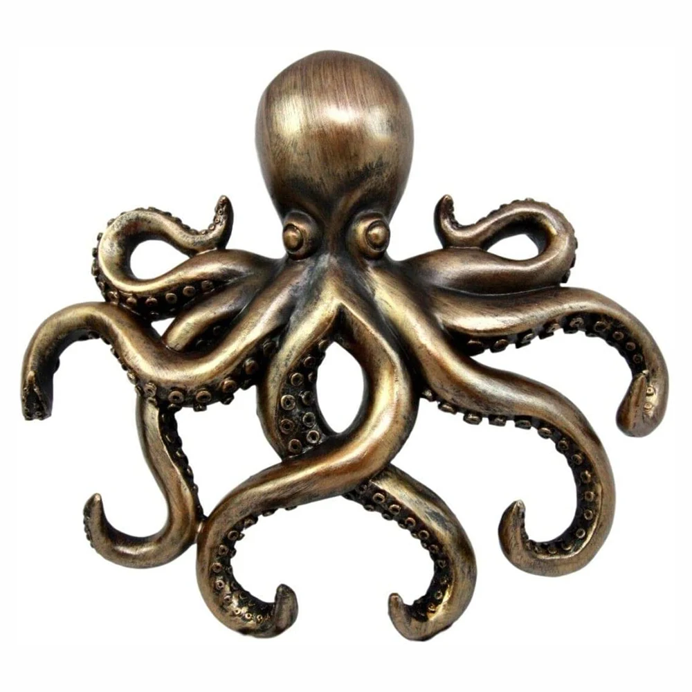 EASTOMMY ET-406056 Sea Theme Antique Look Decorative Rustic Resin Octopus Five Arm Practical Key Coat Towel Wall Hanging Hooks