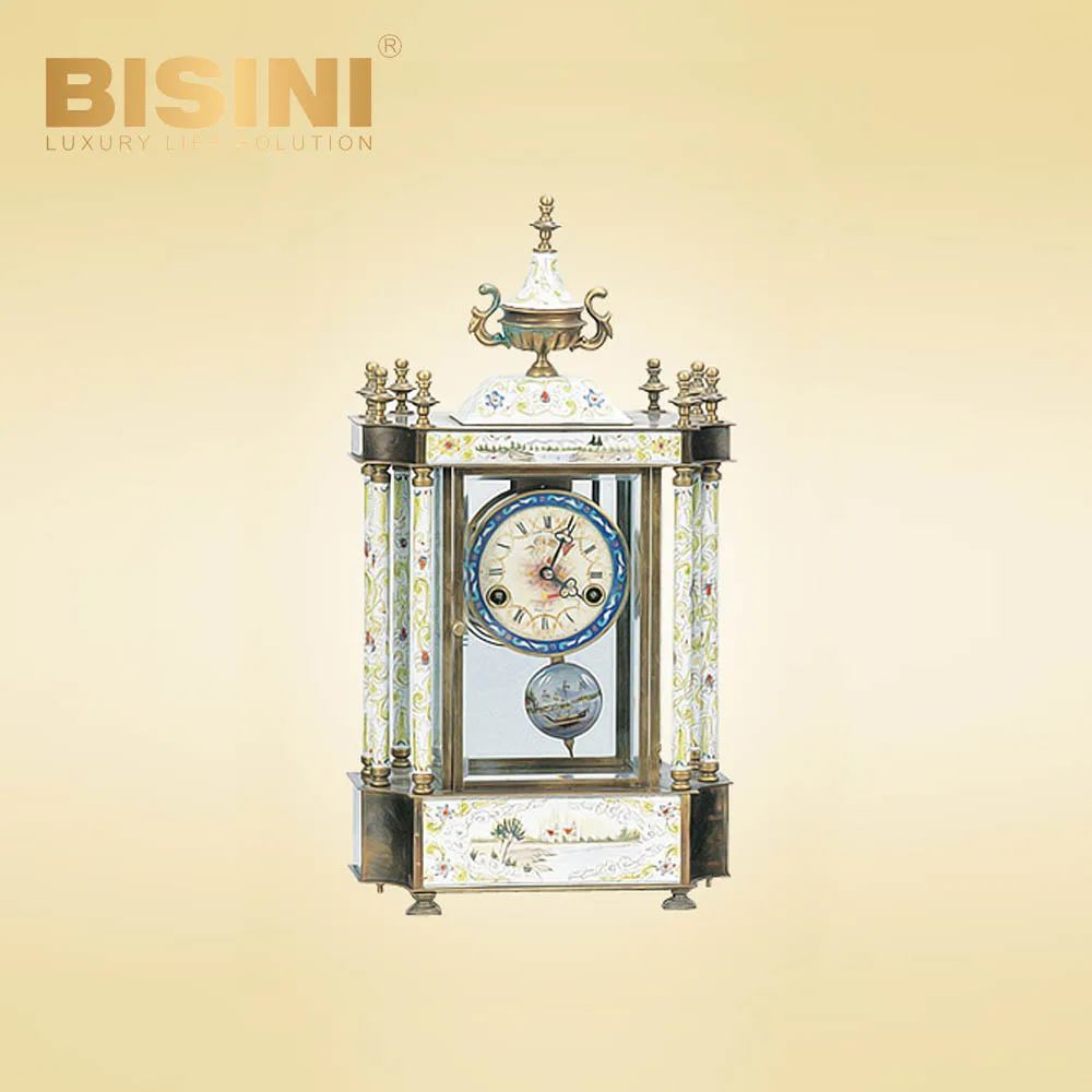 French Style Cloisonne Enamel desk Clock with Pendulum villa House table decoration luxury classical Floral patterns Table Clock