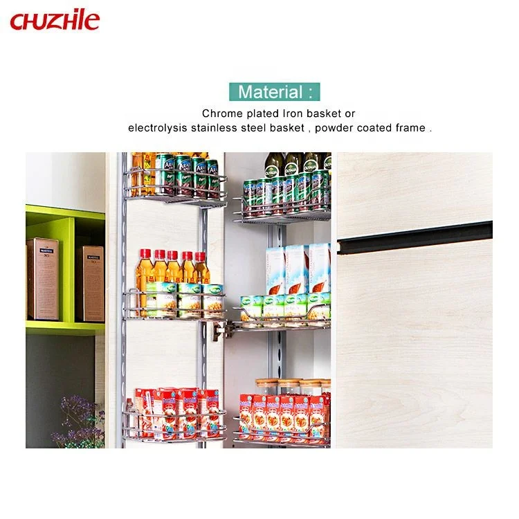 Factory Directly Selling ChuZhiLe Kitchen Storage Metal Wire Basket Pantry Unit Tall Cabinet Pull Out Basket