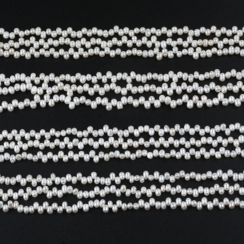 Top Drill Hole 3.5-4mm A AA AAA AAAA natural white loose beads real freshwater rice pearl strand for jewelry making