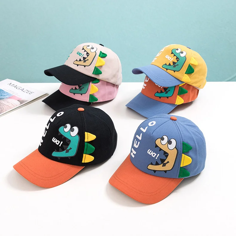 Summer Fashion Custom Dinosaur Embroidered Printed Cartoon Baby Cotton Kids Baseball Hats Caps