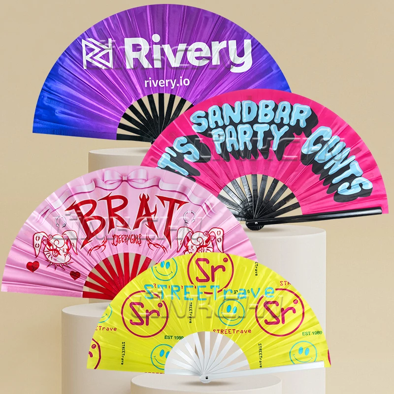 Custom large bamboo folding hand fans for music festival