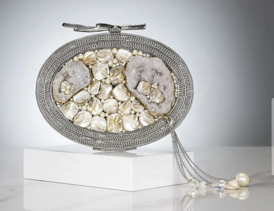 Tradnary Clutch Handbags Mother Of Pearl Geometric Pattern Design For Ladies Fashion Purses at affordable price by LUXURY CRAFTS