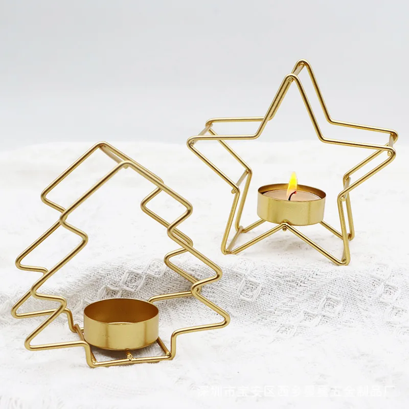 Luxury Gold Star Tree Candle Holder Metal Modern Wedding Garden Christmas Party Decoration and Candle Stand for Home Table Deco