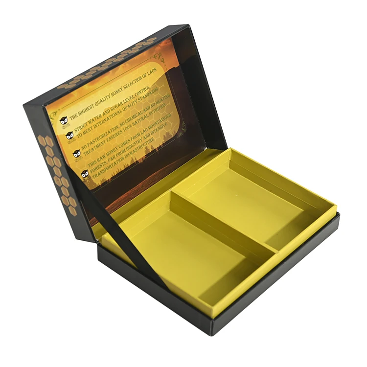 Custom High Quality Rigid Paper Empty Cardboard Magnetic Flip Honey Packing Box With Divider