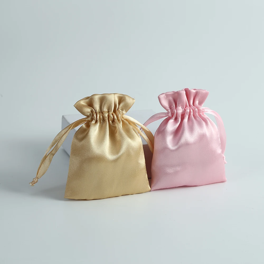 Customized Logo mini satin silk wig bag for hair extension Soft hair storage bag