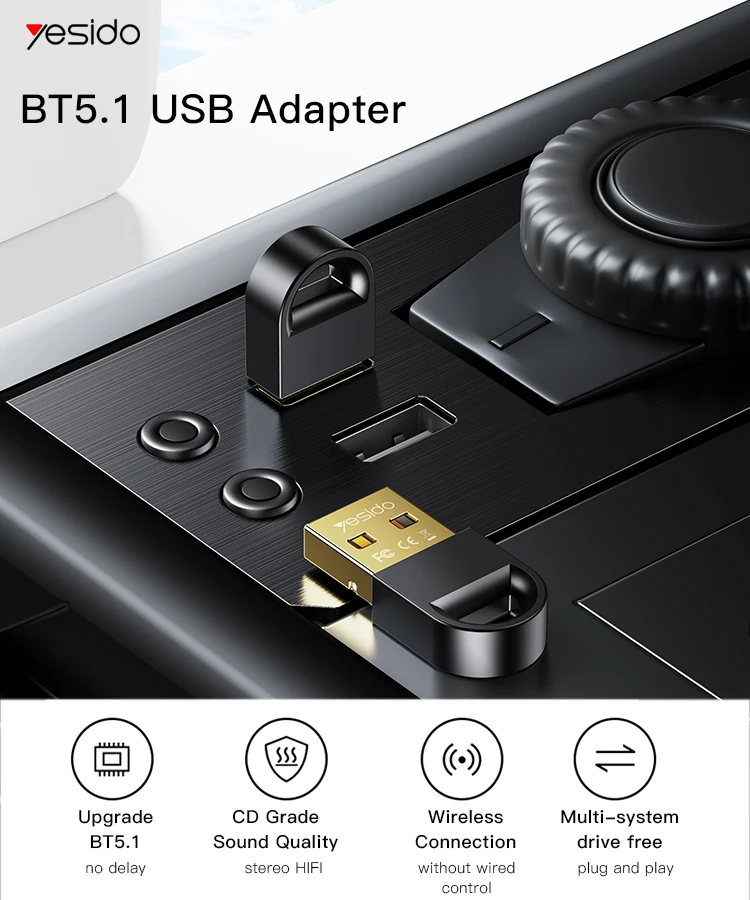 Yesido Mini USB Bluetooth Adapter receiver Wireless Mini USB Bluetooth Dongle 5.1 receiver for Computer PC Wireless Mouse