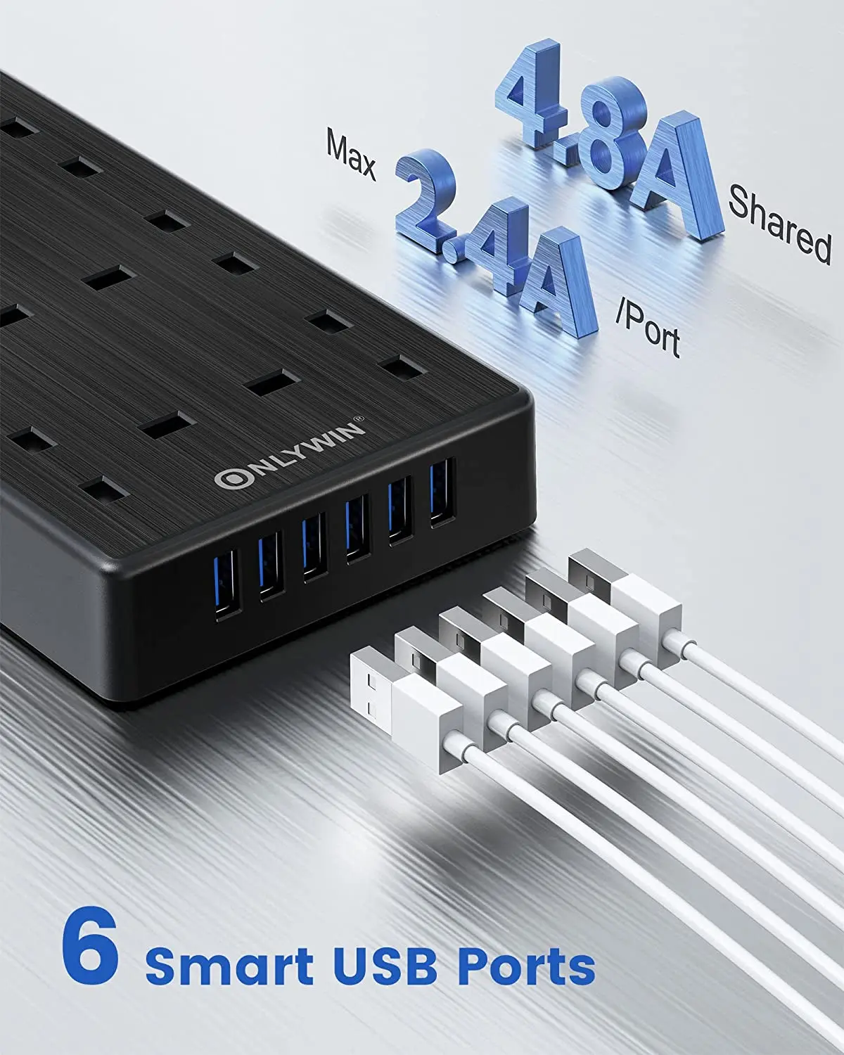Universal UK Standard Surge Protector Wall Mount New Power Strip With USB Charging Ports 8 Way Outlet Extension Plug Socket