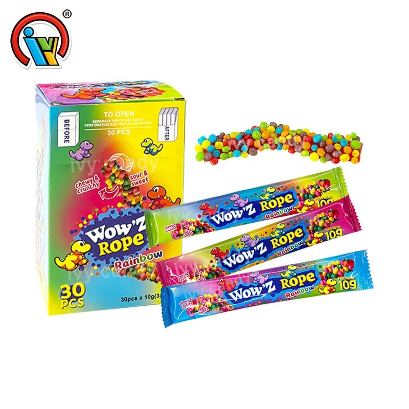 Factory supply OEM mini size wowz rope jelly gummy candy crunchy sour candy sweets mix flavor