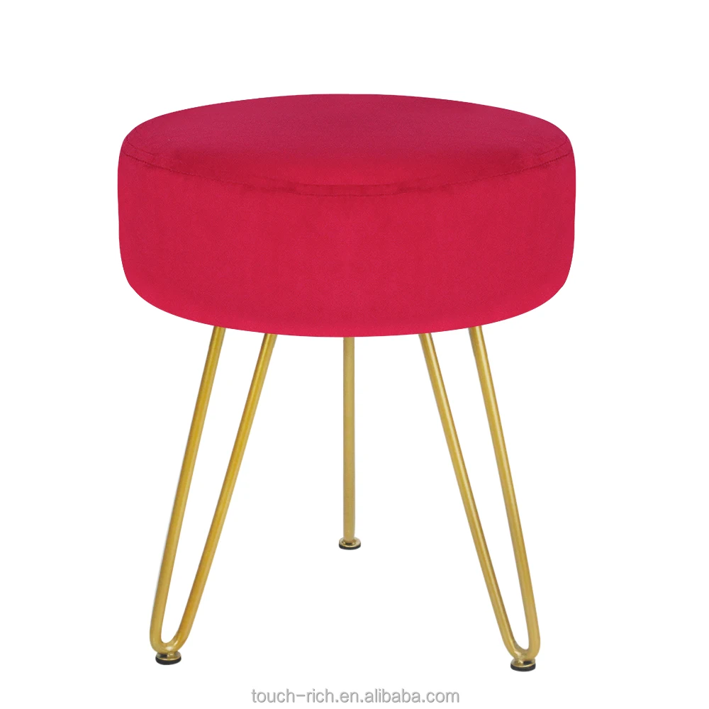 Круглый Бархатный оттоманка для ног, бархатный туалетный стул с золотыми металлическими ножками, мягкая подставка для ног, стул для макияжа, оттоманка