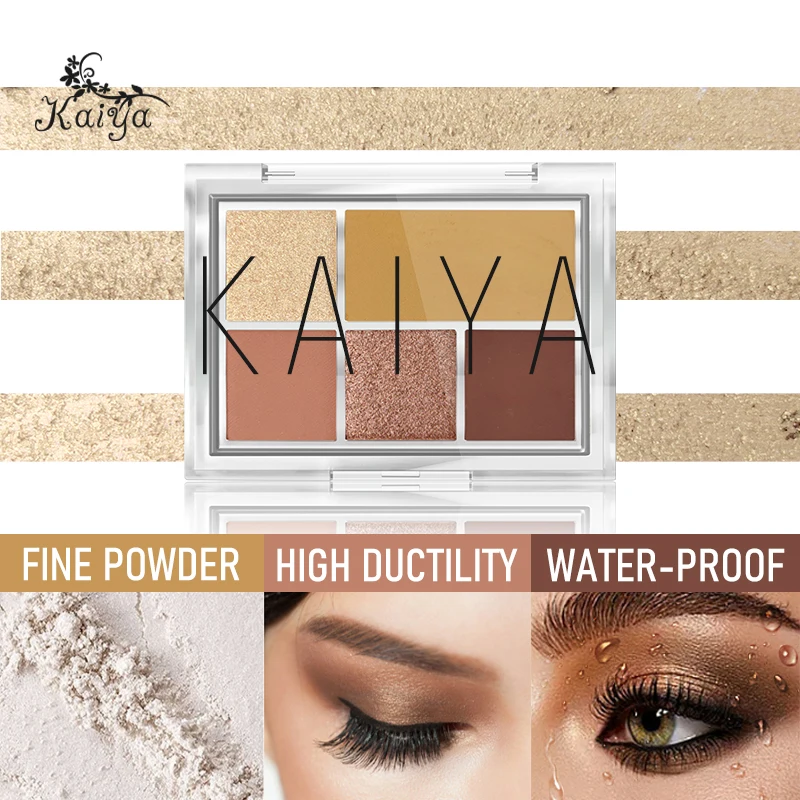 OEM Clear 5 Color Sweatproof Shimmer Eyeshadows Earth Tone Matte Eye Shadow Highly Pigmented Creamy Makeup Eyeshadow Palette