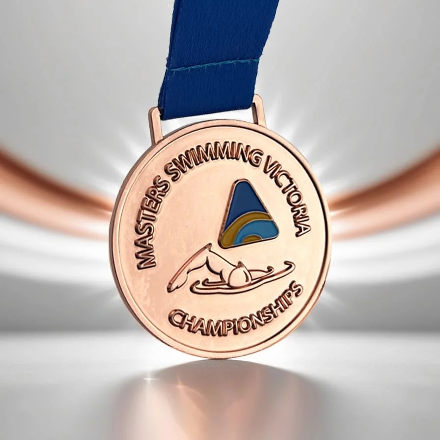 Custom Logo 3D Design Medallion With Printing Ribbon Zinc Alloy Swimming Medal