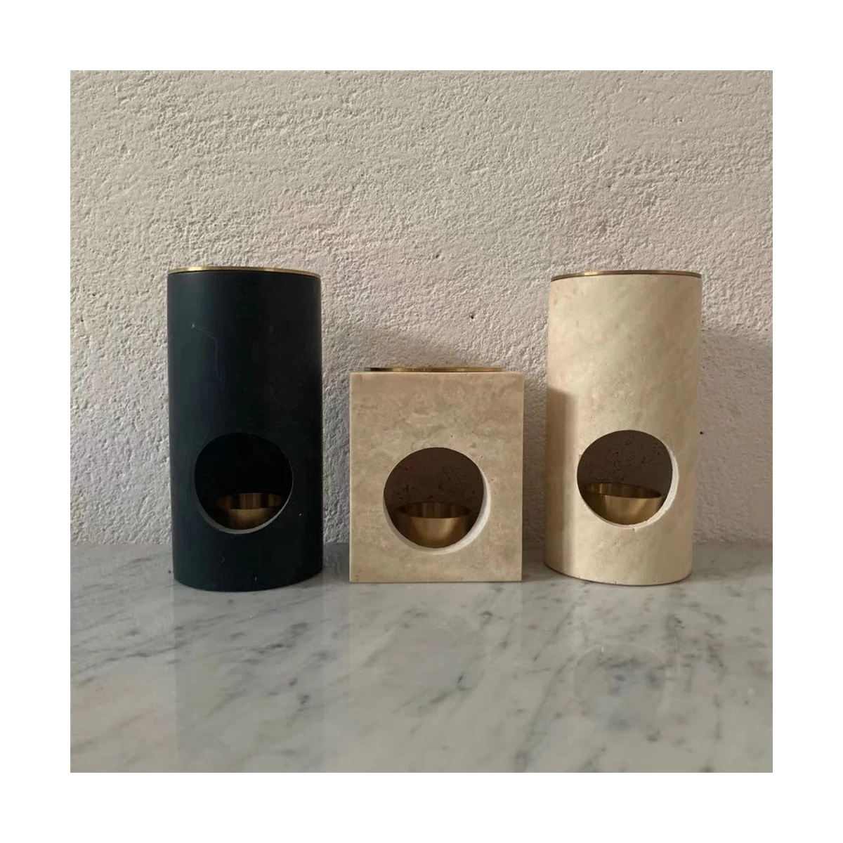 SHIHUI Natural Marble Candlestick Holder Custom Logo Round Decorative Marble Candle Jar for Home Decor Wholesale