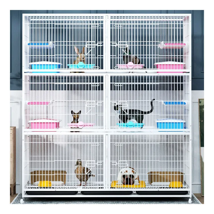 Wholesale 3 Layer 6 Door Cat Breeding Welded Wire Mesh Large Small Pet Cage Cat Animal For Pet Store